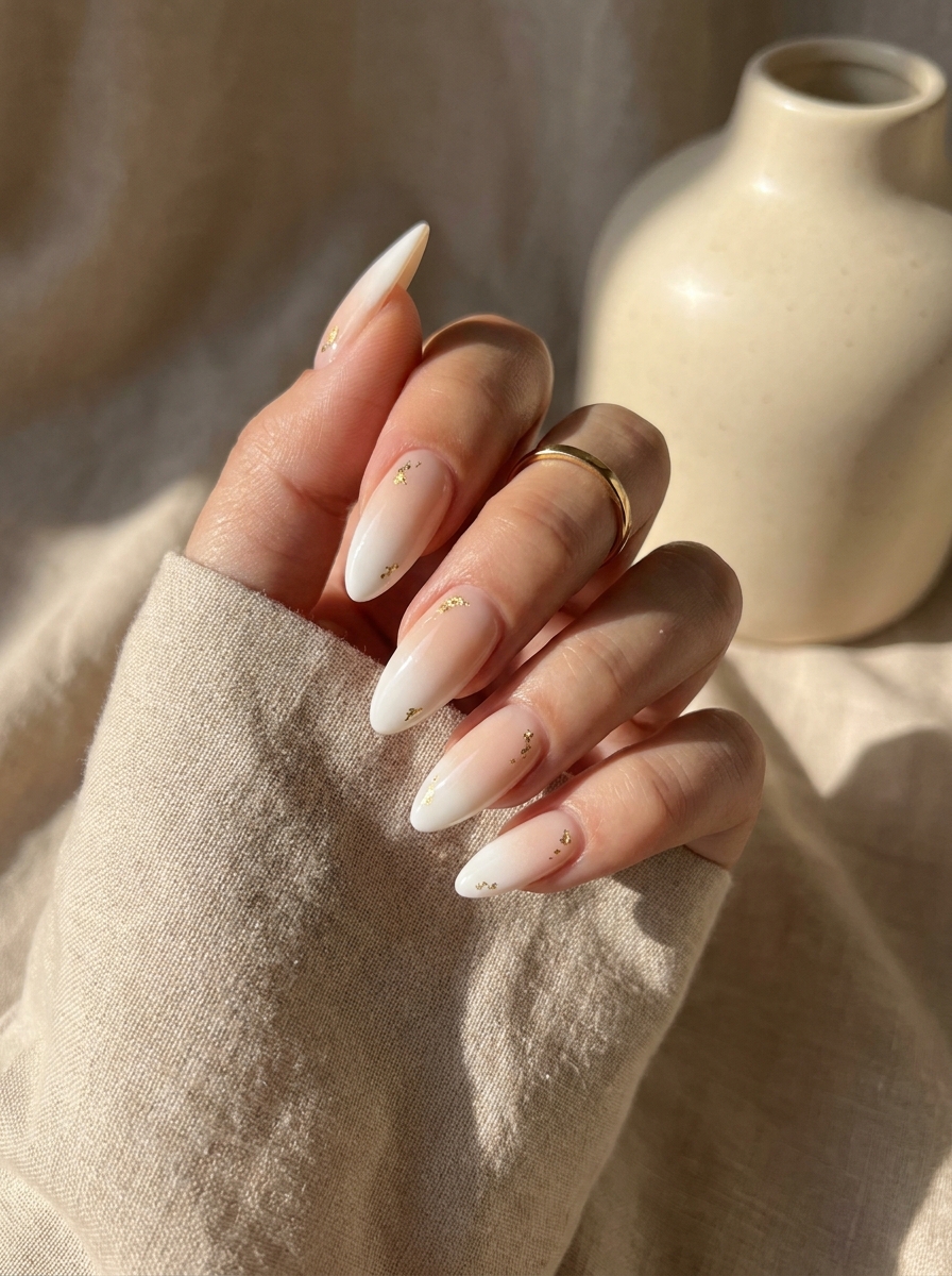 White and Gold Summer Nails mit weißen und goldenen Details